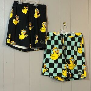 Neff Swim Shorts with Yellow Duck and Mint Checker Accents